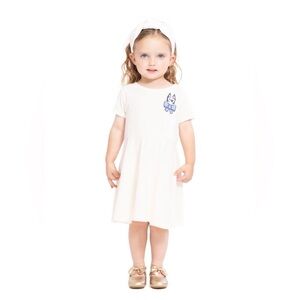 Bluey Toddler Girls Ivory Short Sleeve Skater Dress, Sizes: 2T, 3T, 4T & 5T, NWT